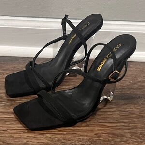 FASHION NOVA Square Toe Clear Wedge Strappy Heel Sandals Size 9